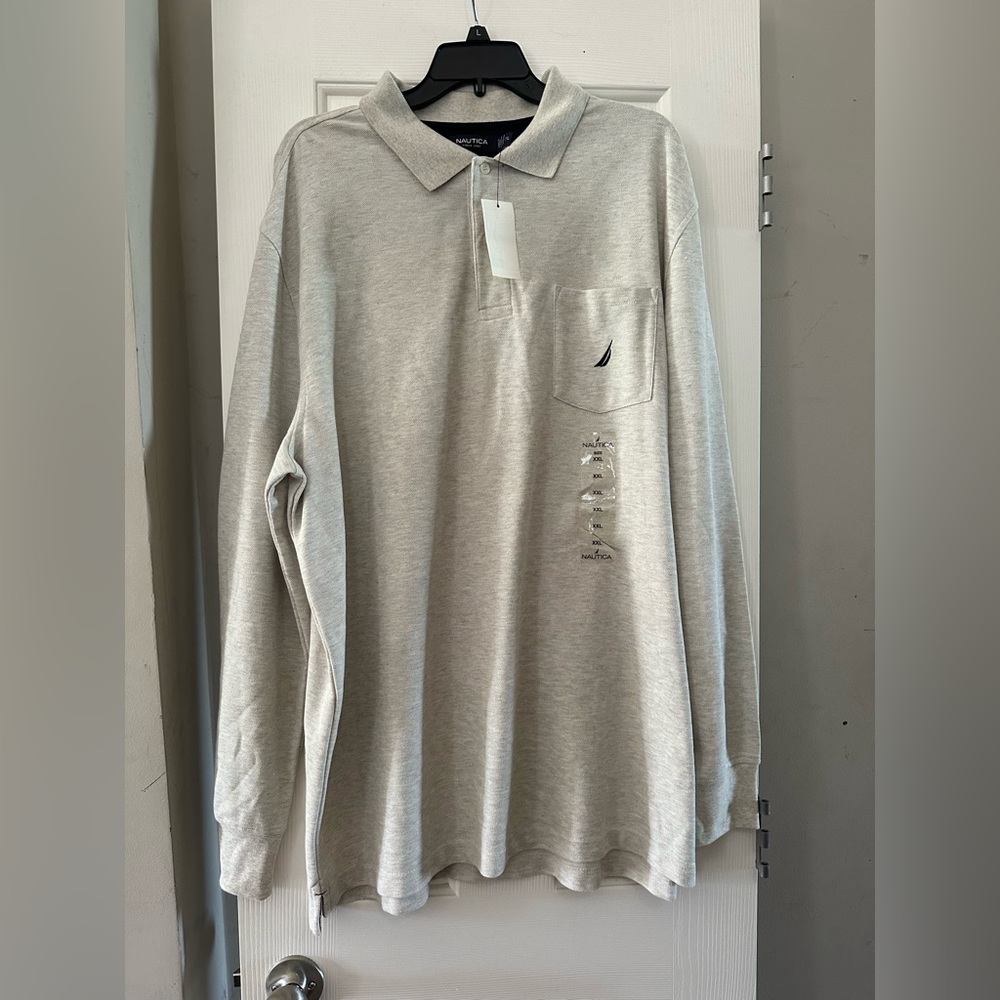 NWT NAUTICA Mens XXL SLIM FIT HEATHERED L/S POLO SHIRT Oatmeal K43350